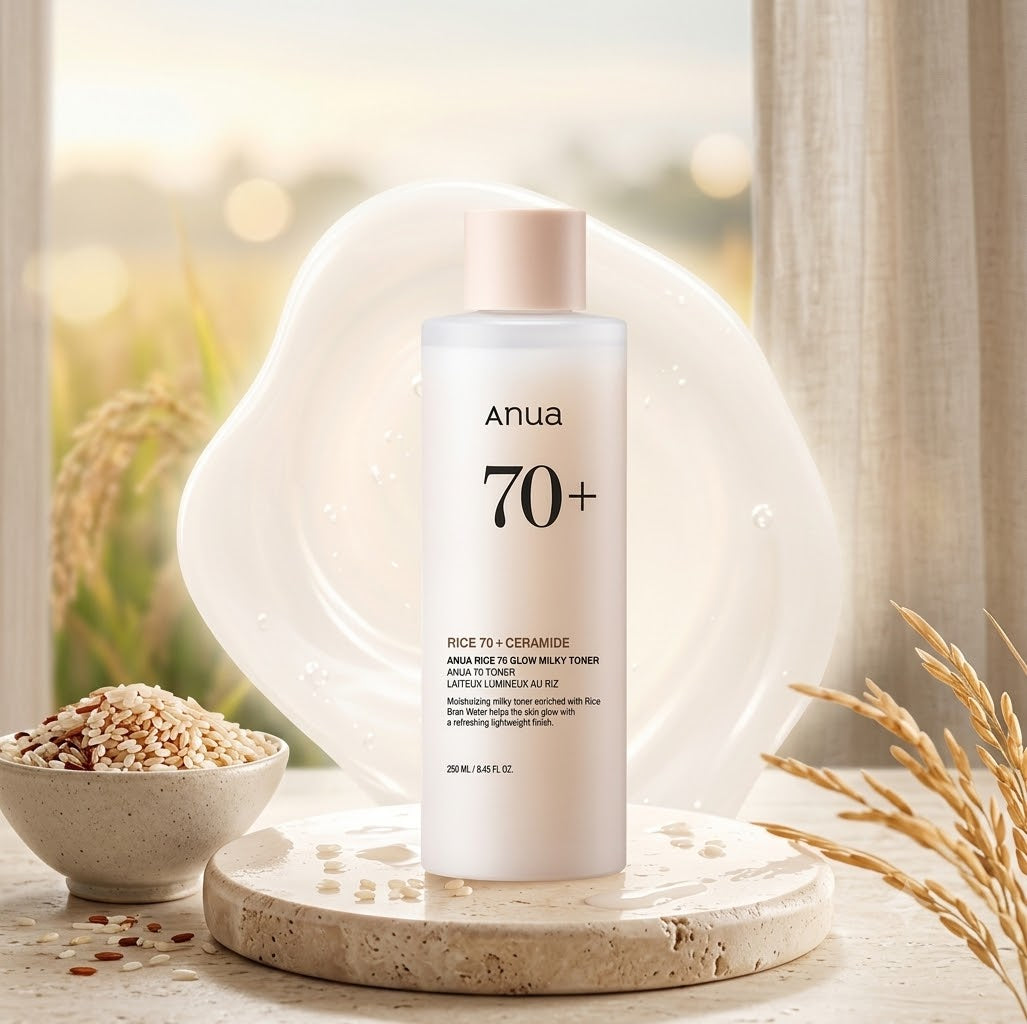 Anua Tóner Lechoso Arroz 70 Glow – Agua de Arroz, Niacinamida y Esencia Facial – Hidratante, Antigranos y Poros – 250ml