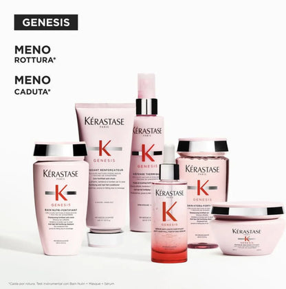 Kérastase Genesis Fondant Renforçateur Acondicionador 75 ml o 200 ml, fórmula ligera anticaída por rotura para cabello fino, hidratación profunda y reduce la rotura hasta un 97%, sin sulfatos ni siliconas para un cabello sano y brillante.