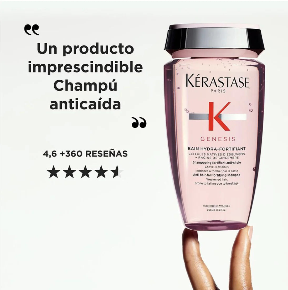 Kérastase - Genesis - Champú Bain Hydra-Fortifiant 250 ml para cabello fino, fórmula sin siliconas que reduce la rotura un 97%, limpia suavemente el sebo e impurezas mientras nutre y fortalece el cabello para un aspecto sano y resistente