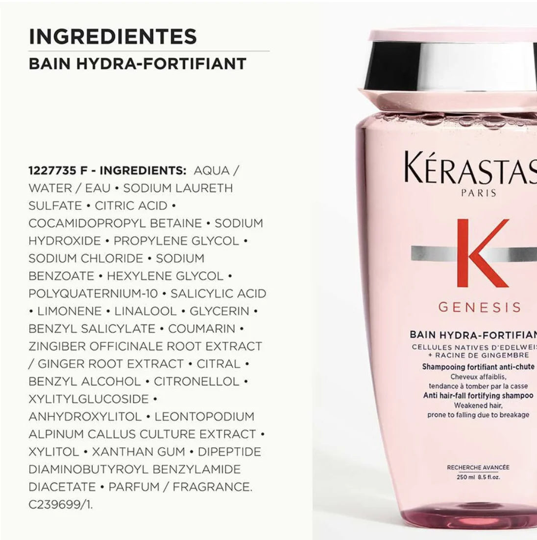 Kérastase - Genesis - Champú Bain Hydra-Fortifiant 250 ml para cabello fino, fórmula sin siliconas que reduce la rotura un 97%, limpia suavemente el sebo e impurezas mientras nutre y fortalece el cabello para un aspecto sano y resistente