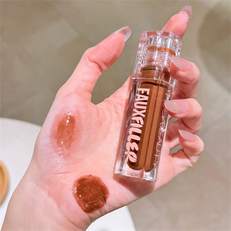 Huda Beauty Faux Filler Brillo de Labios Brillante No Pegajoso, Hidratante, Aceite de Labios Crystal Clear, Efecto Voluminizador y Nutritivo, Maquillaje con Color