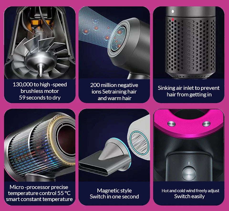 Secador de Pelo Iónico 5 en 1 con Difusor para Rizos – Profesional Eléctrico – Tecnología Iónica Superior – Para Mujer