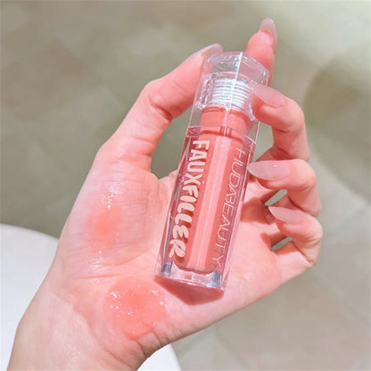 Huda Beauty Faux Filler Brillo de Labios Brillante No Pegajoso, Hidratante, Aceite de Labios Crystal Clear, Efecto Voluminizador y Nutritivo, Maquillaje con Color