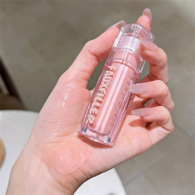 Huda Beauty Faux Filler Brillo de Labios Brillante No Pegajoso, Hidratante, Aceite de Labios Crystal Clear, Efecto Voluminizador y Nutritivo, Maquillaje con Color